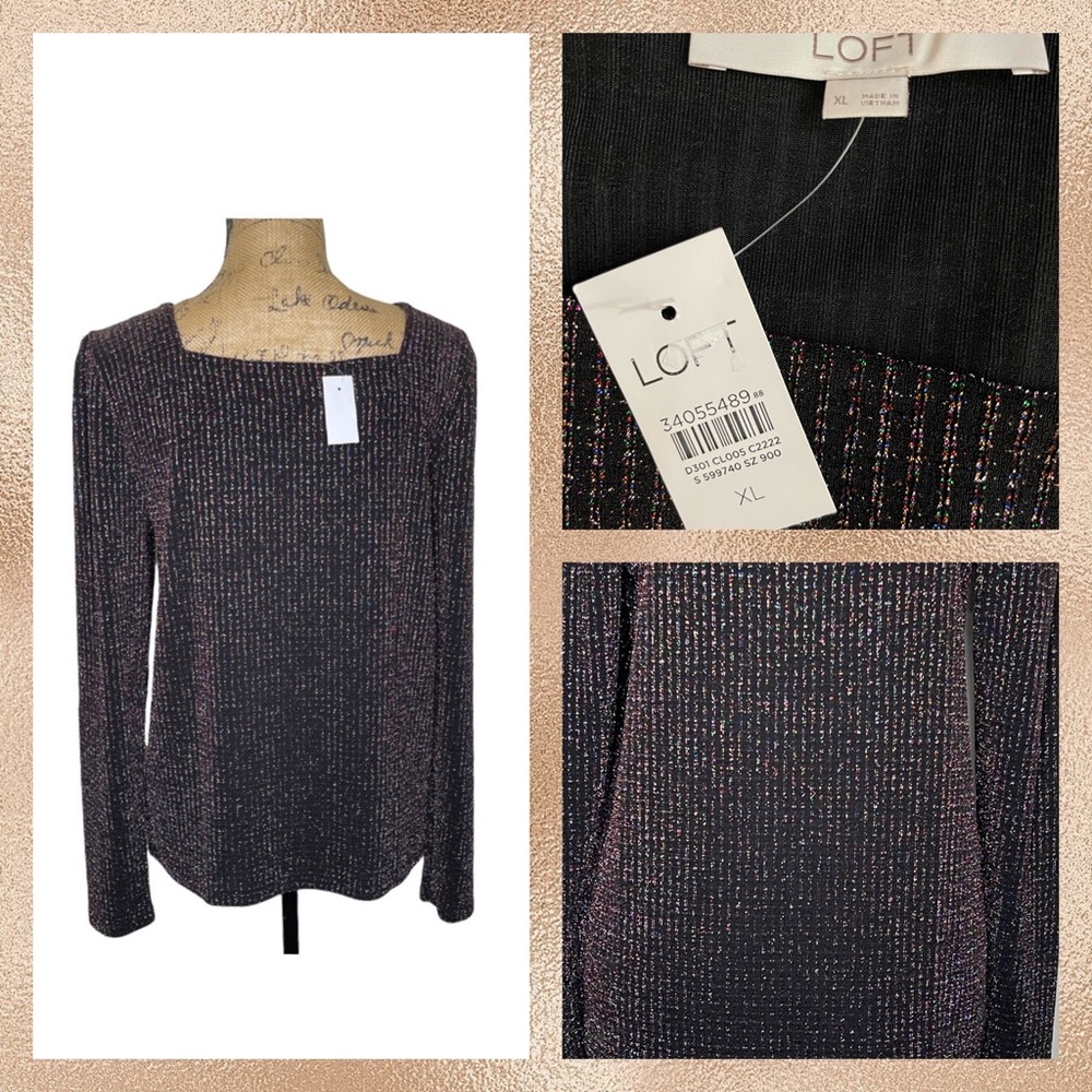LOFT Shimmer Ribbed Square Neck Top - Picture 2 of 4